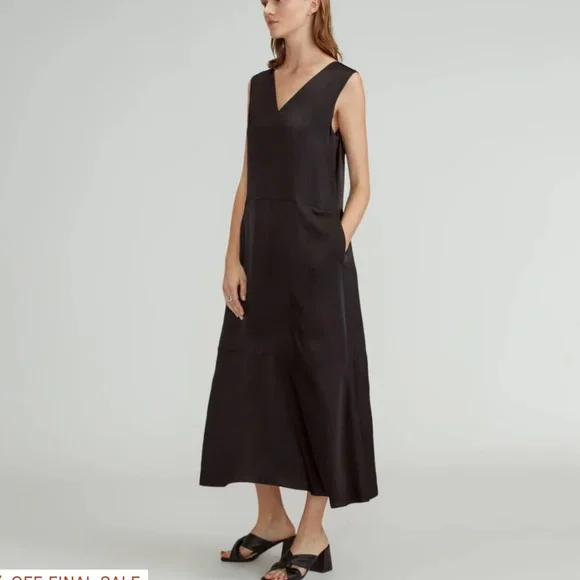 Everlane desss long black silky satin v neck maxi midi slip dress small new - Picture 14 of 15